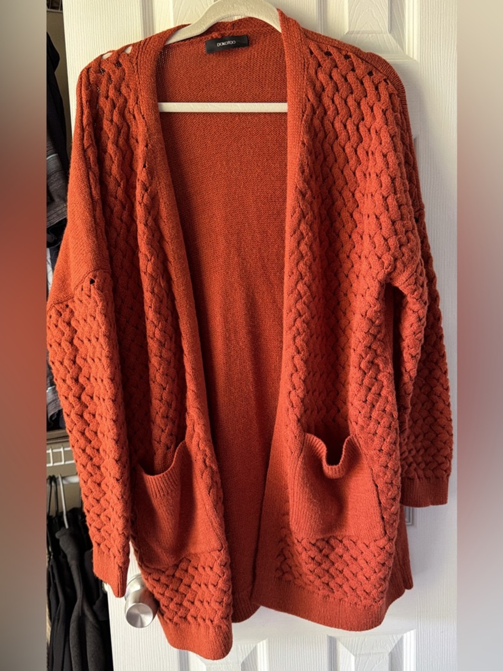 Open-Front Chunky Knit Cardigan Sweater - Rust